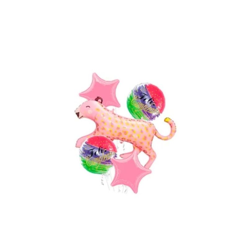 GENERICO - Set De Globos Metalizado Leopardo Rosa 5pcs