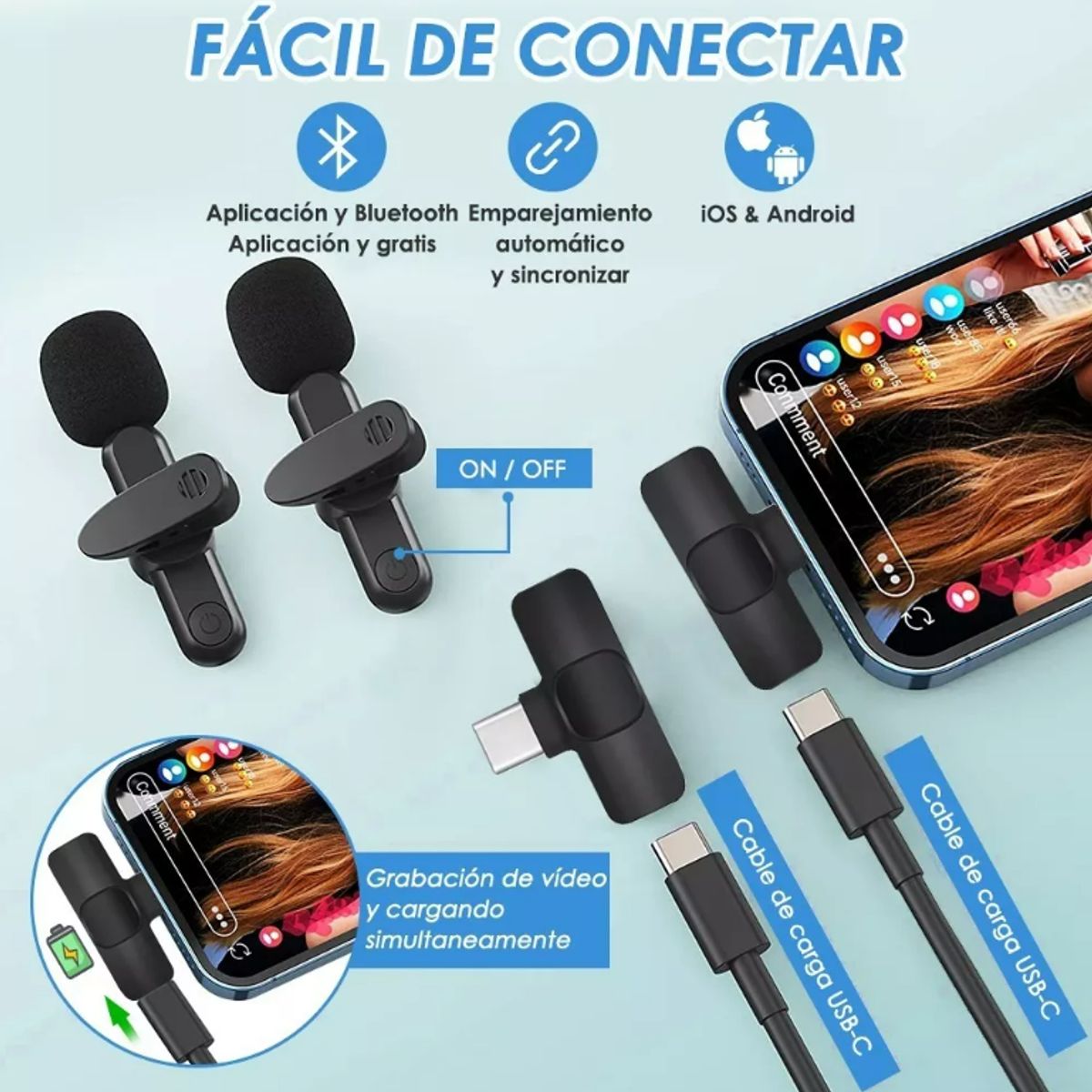 GENERICO - Micrófonos Lavalier Inalámbrico Para iPhone iPad Y Android