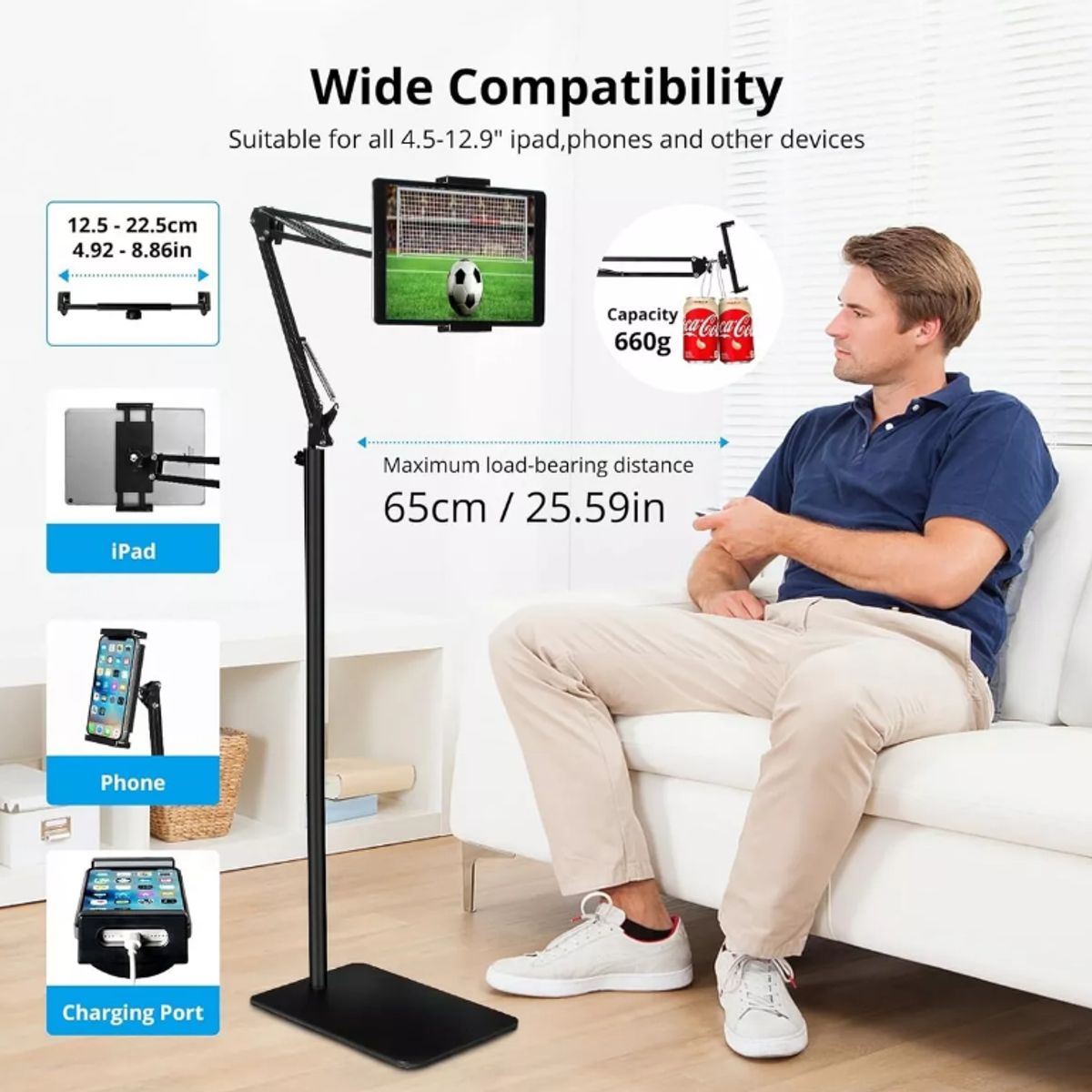 GENERICO - Soporte Tablet Pedestal Flexible Soporte Celular Suelo 360°