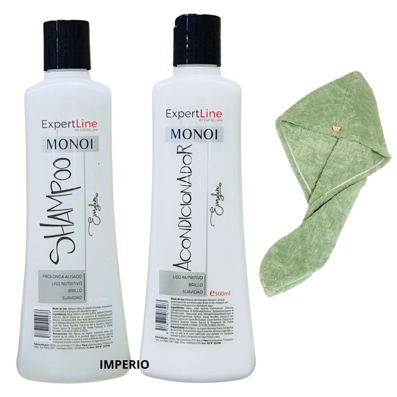 GENERICO - Kit Shampoo Acondicionador  Monoi +turbante Pack 3