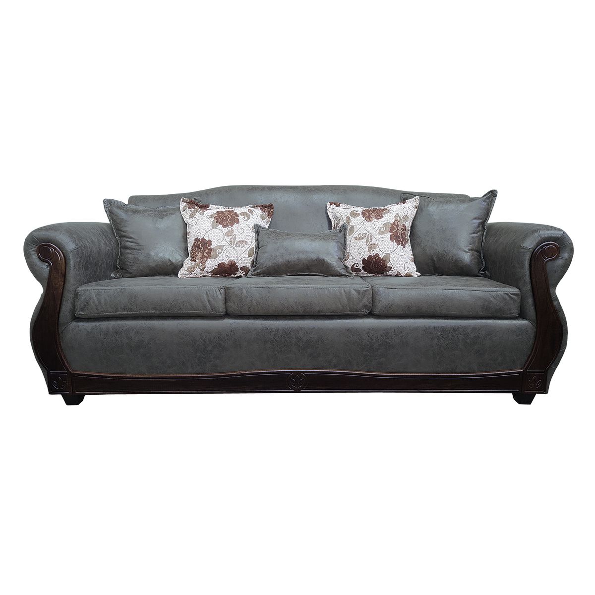 AMERICA DECORA - Sofá Con Resorte Estructural Para 4 Cuerpos Grand Santi Envejecido Gris Oscuro