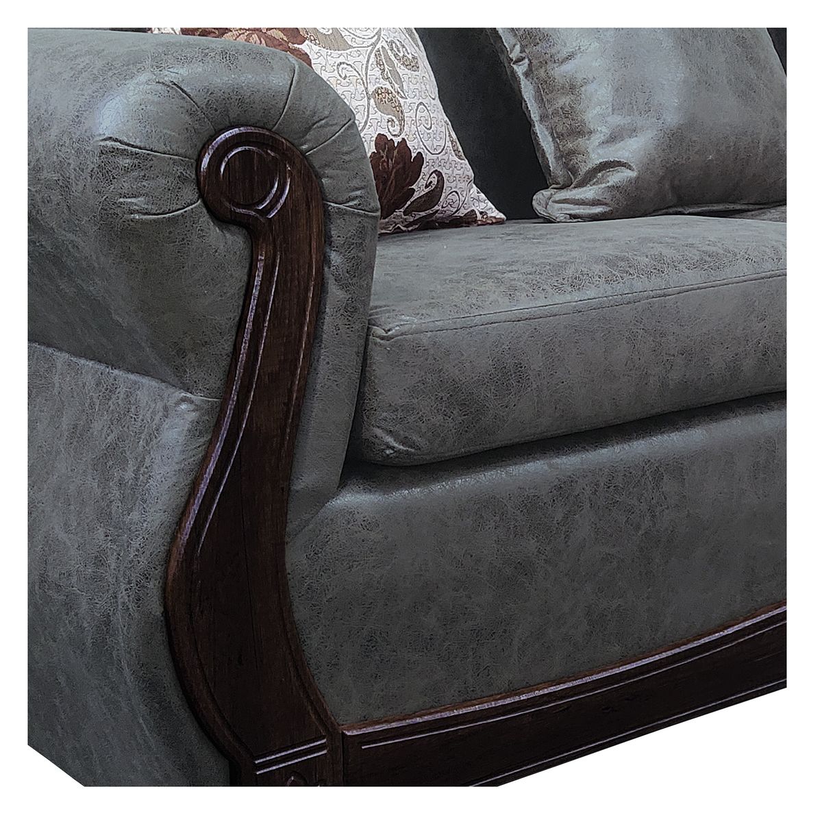 AMERICA DECORA - Sofá Con Resorte Estructural Para 4 Cuerpos Grand Santi Envejecido Gris Oscuro