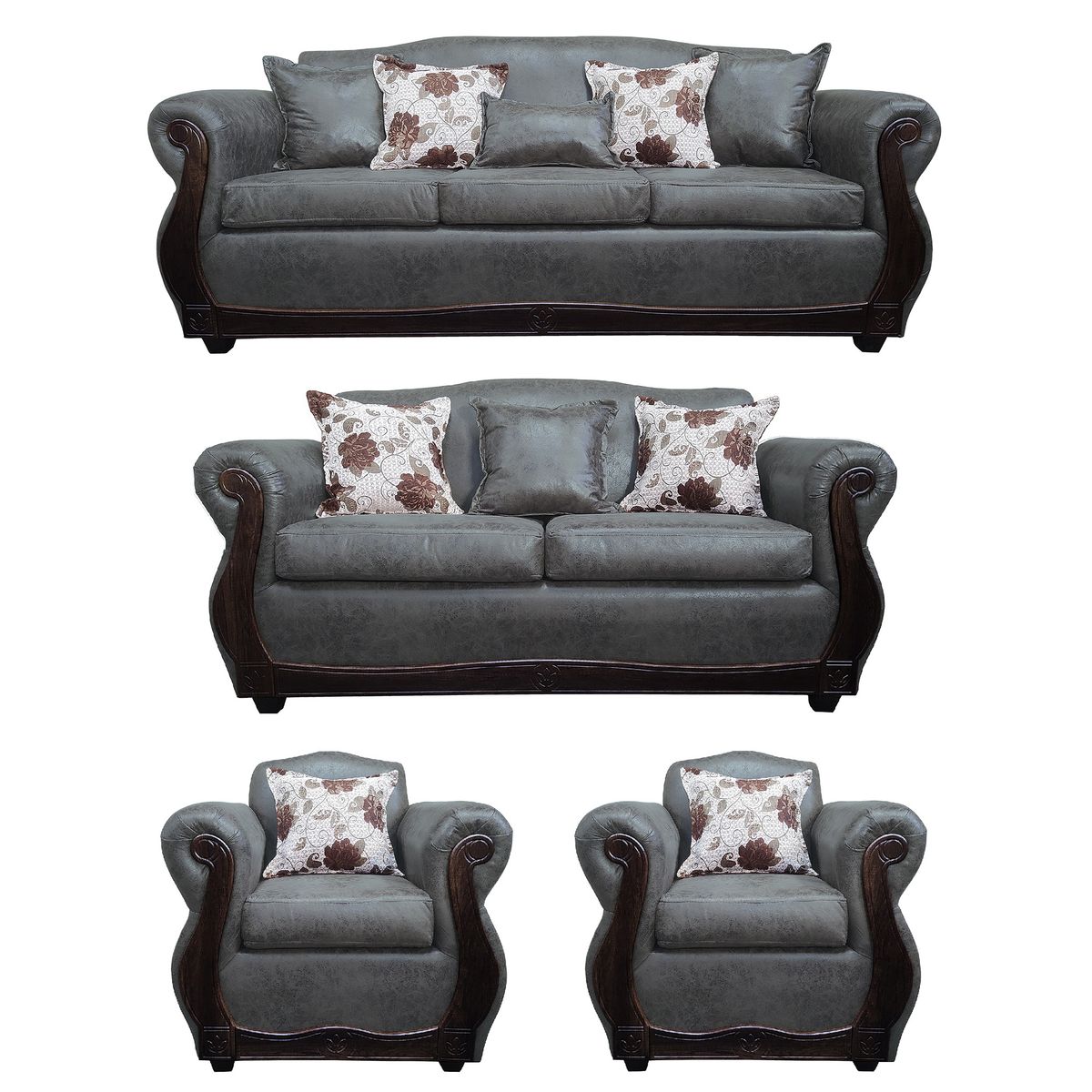 AMERICA DECORA - Living Con Resorte Estructural 9 Cuerpos 4+3+1+1 Grand Santi Envejecido Gris Oscuro