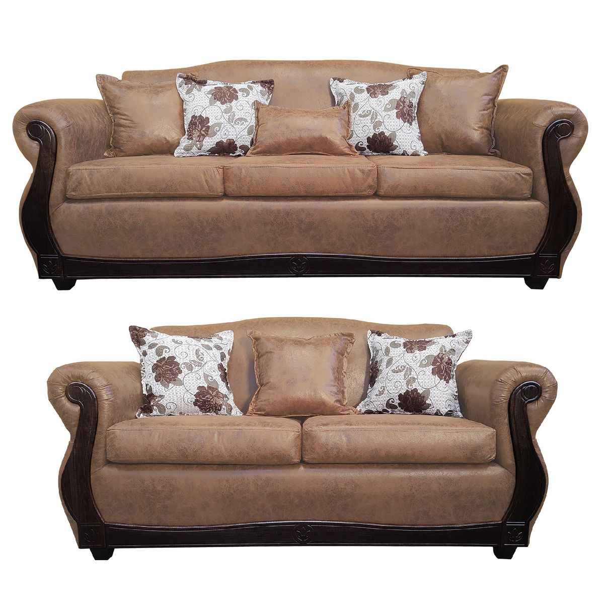 AMERICA DECORA - Living Con Resorte Estructural 7 Cuerpos 4+3 Grand Santi Envejecido Café Teja.