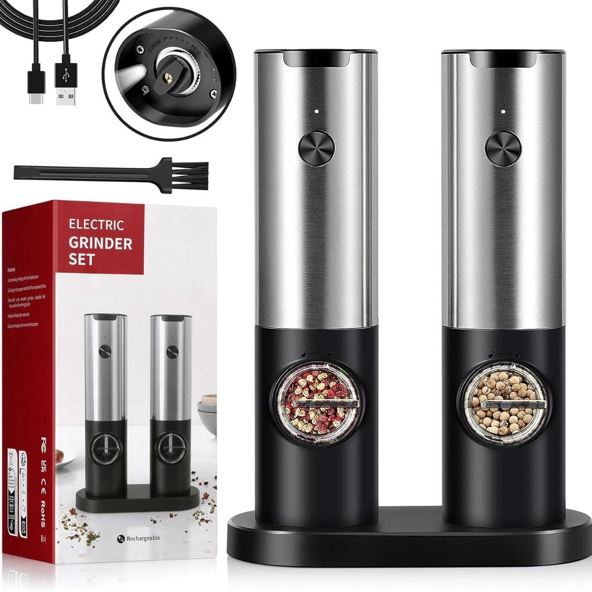 ELEONOR - Set Molinillo Sal Y Pimienta Eléctrico Con Base Usb C