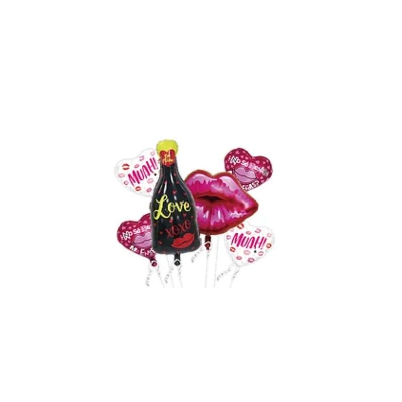 GENERICO - Set De Globos Metálicos Botella De Vino y Labios