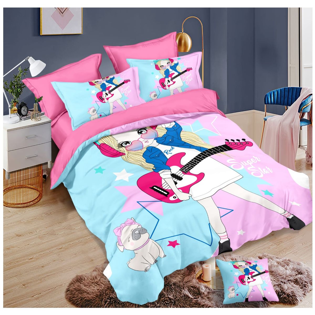 COMPRAPO - Cubrecama Quilt Infantil Juvenil Liviano 1.5 Pza Girls And Rock CS