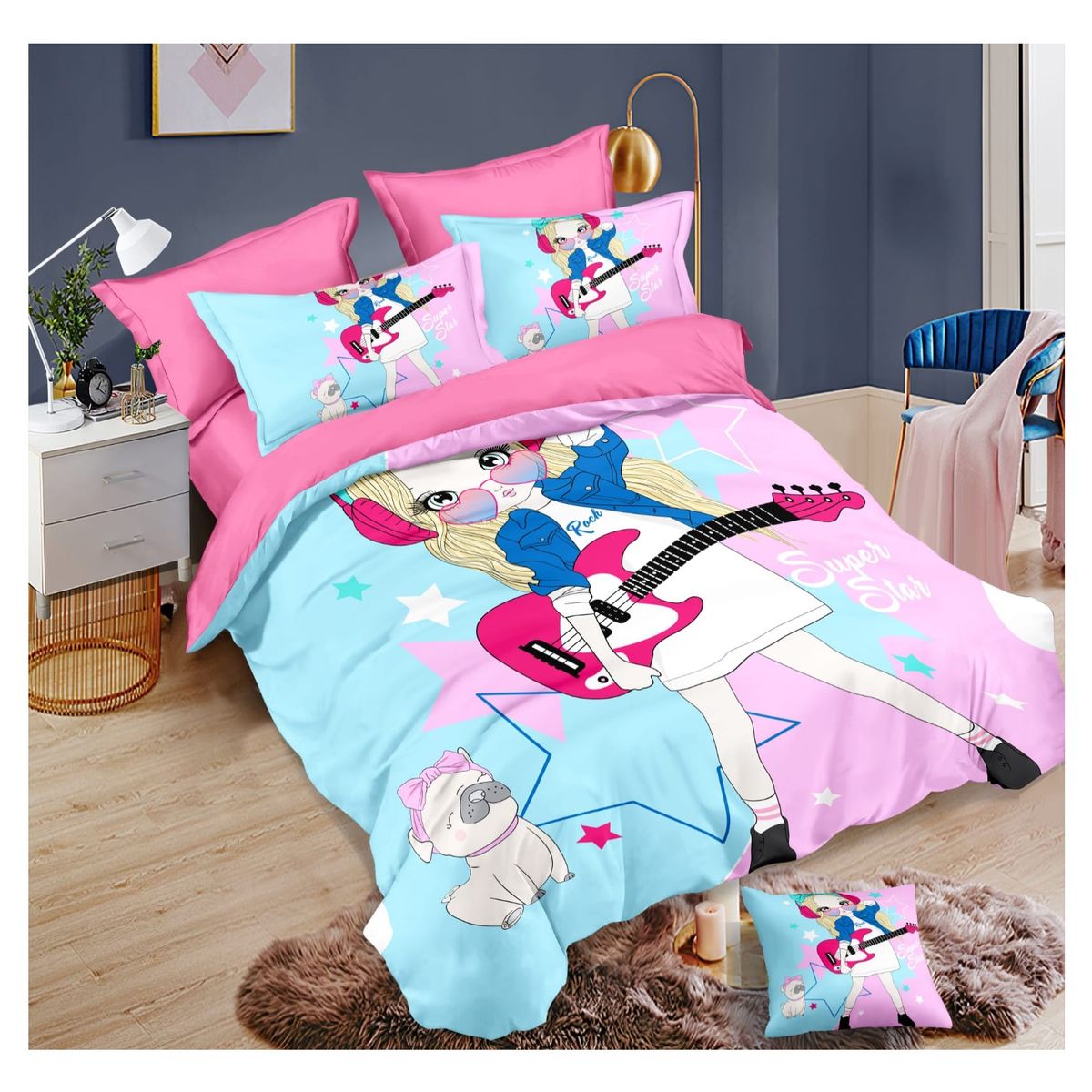 COMPRAPO - Cubrecama Quilt Infantil Juvenil Liviano 1.5 Pza Girls And Rock CS