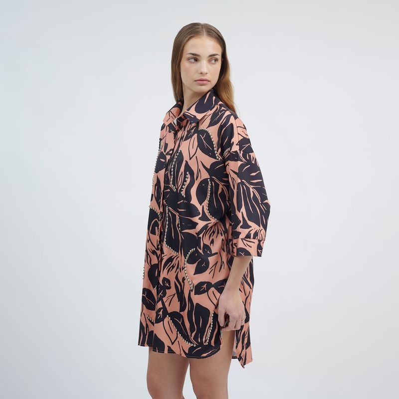 GUINDA - Vestido con Detalle en Tachas y Manga 34 Ankara - GUINDA.-