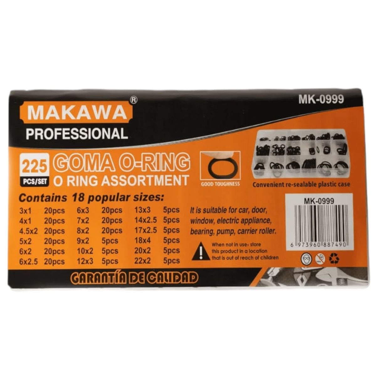 GENERICO - Juego Orrines O-ring 225 Pcs Milimetro Makawa