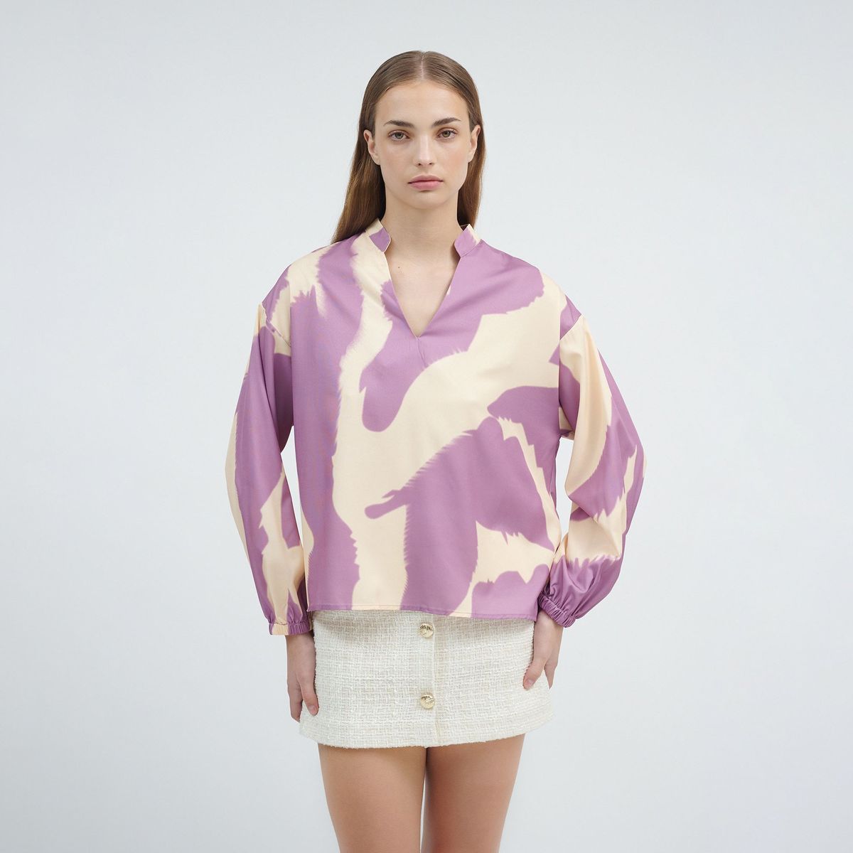 GUINDA - Blusa con Cuello Corto en V Lizzy - GUINDA