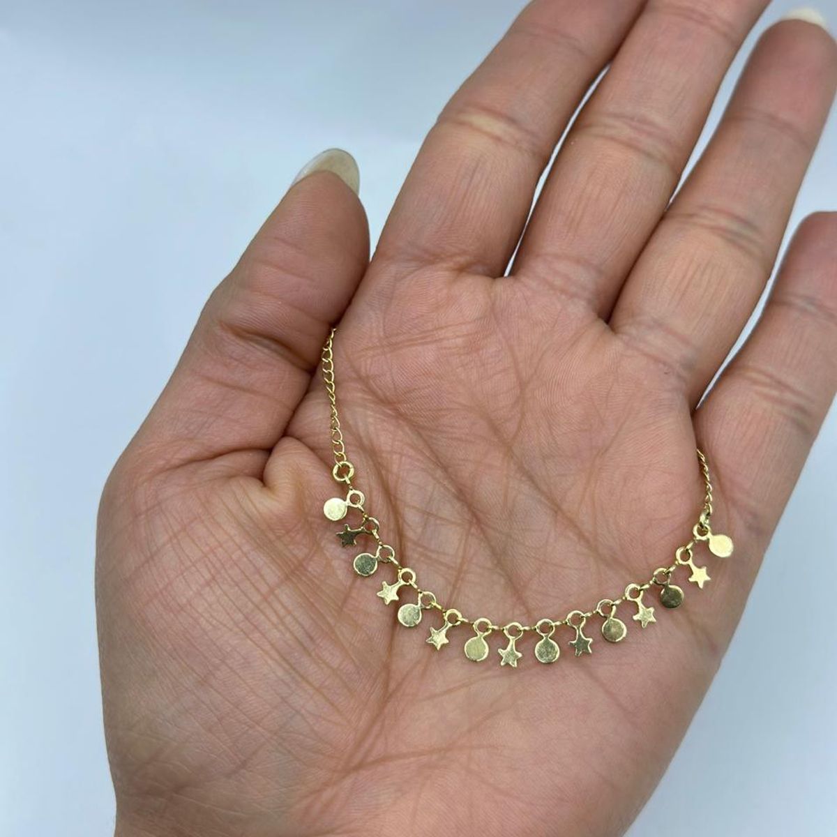 GENERICO - Tobillera Estrellas Circulos Planos Juvenil Enchapado Oro