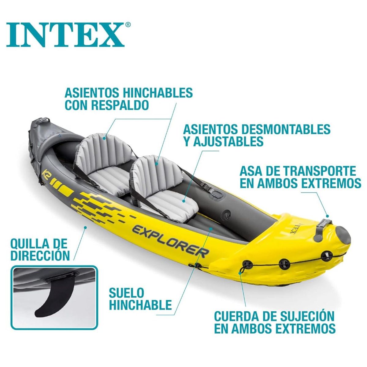 INTEX - Kayak Inflable INTEX Explorer K2 para 2 Personas