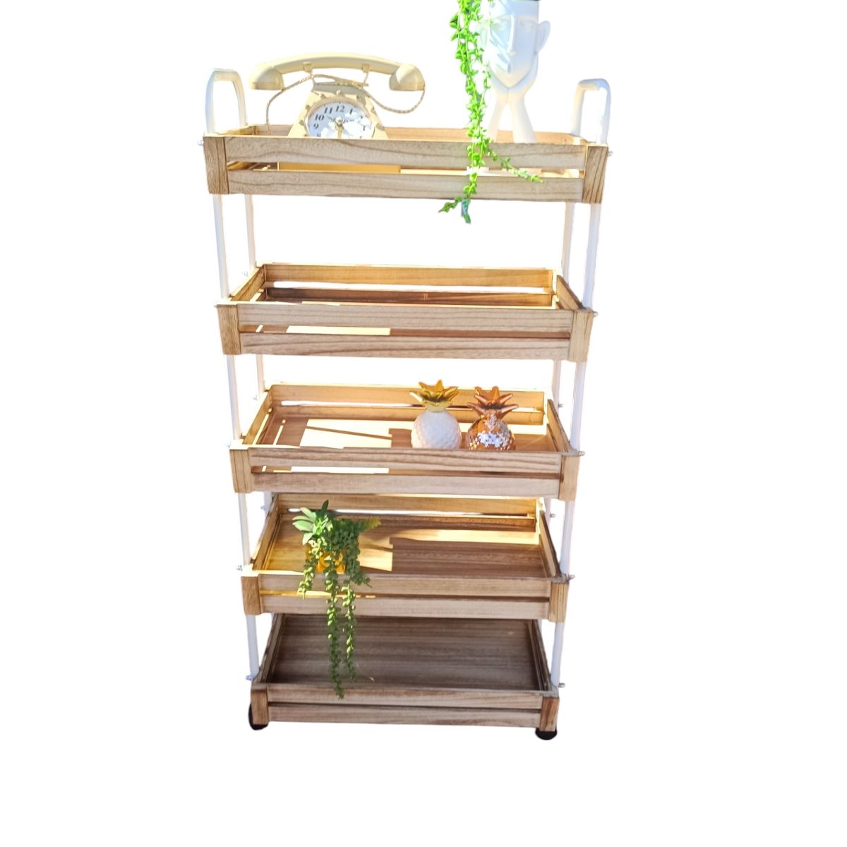 GENERICO - ESTANTE MADERA 5 NIVELES CON RUEDAS