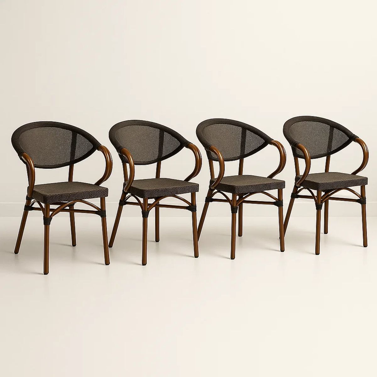 KLIK - Pack de 4 Sillas Bistro Parisina Textileno reposabrazos - Café Oscuro