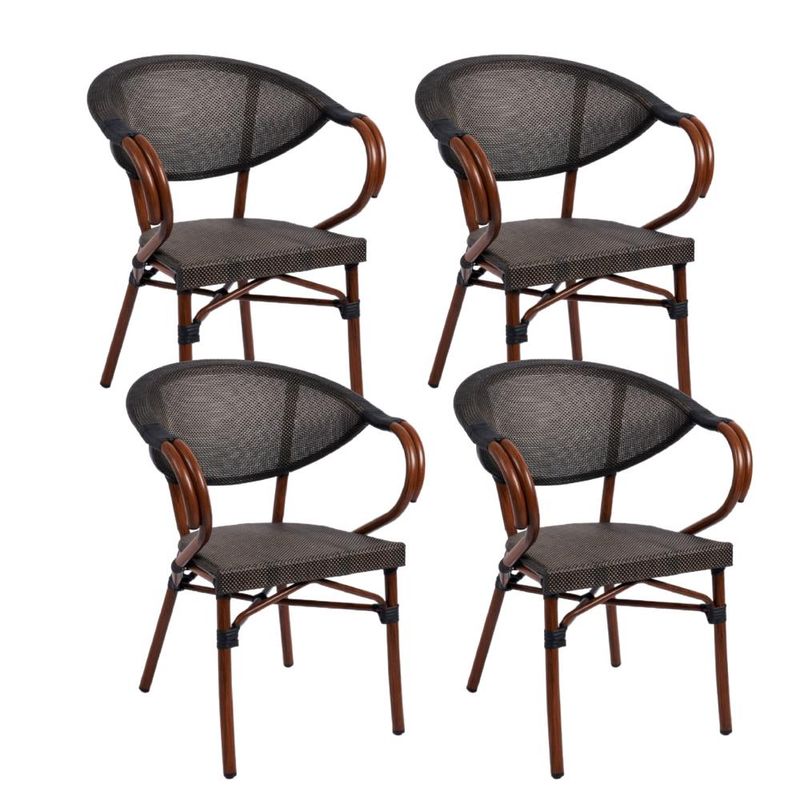 KLIK - Pack de 4 Sillas Bistro Parisina Textileno reposabrazos - Café Oscuro