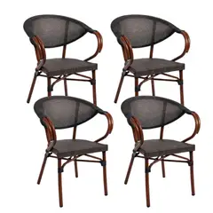 KLIK - Pack de 4 Sillas Bistro Parisina Textileno reposabrazos - Café Oscuro