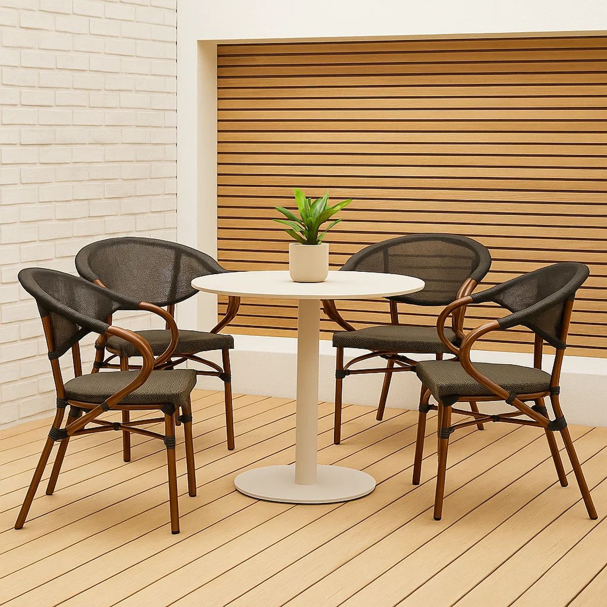 KLIK - Pack de 4 Sillas Bistro Parisina Textileno reposabrazos - Café Oscuro