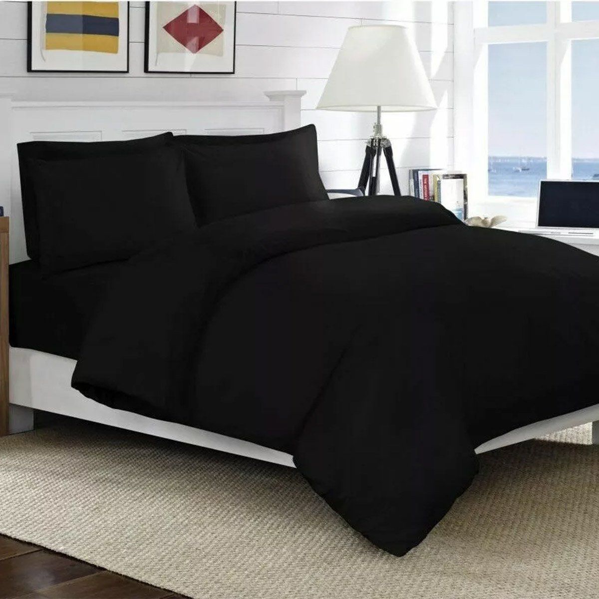 GENERICO - Sábanas 220 hilos unicolor negras 2 plazas