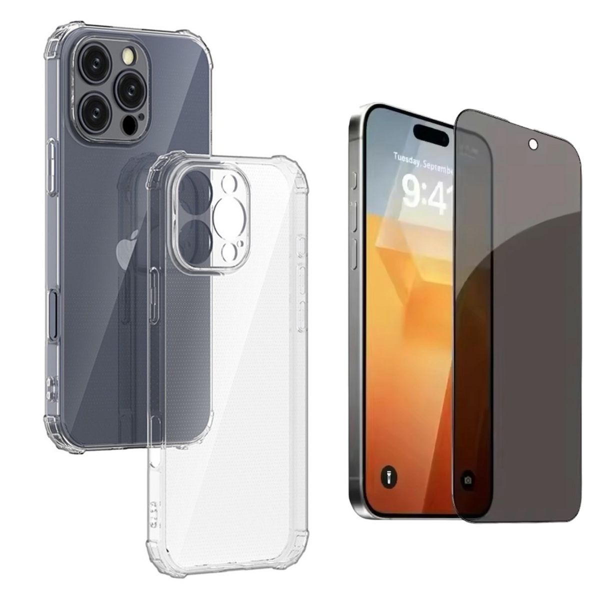 GENERICO - Carcasa Transparente Para iPhone 16 Pro Max + Lámina Privacidad