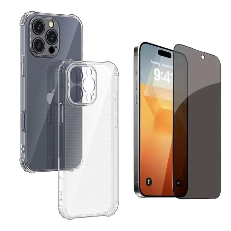 GENERICO - Carcasa Transparente Para iPhone 16 Pro Max + Lámina Anti Espía