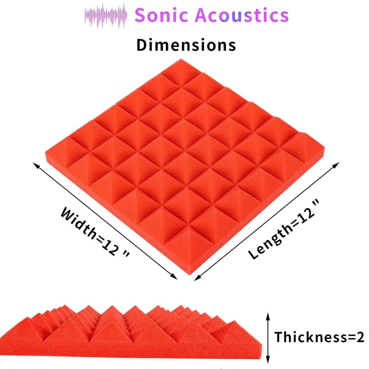 TROPIKA - Pack X12 Espuma Panel Acústico Piramidal AutoAdhesivo Rojo