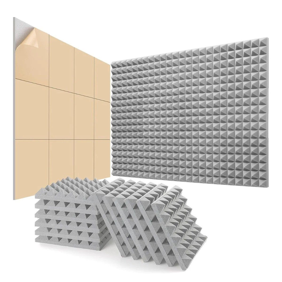 TROPIKA - Pack X12 Espuma Panel Acústico Piramidal AutoAdhesivo Gris