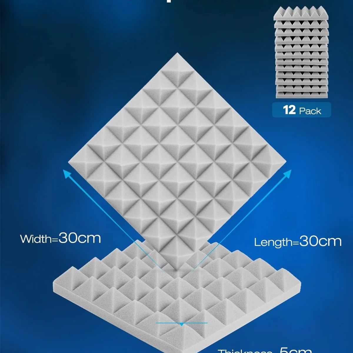 TROPIKA - Pack X12 Espuma Panel Acústico Piramidal AutoAdhesivo Gris