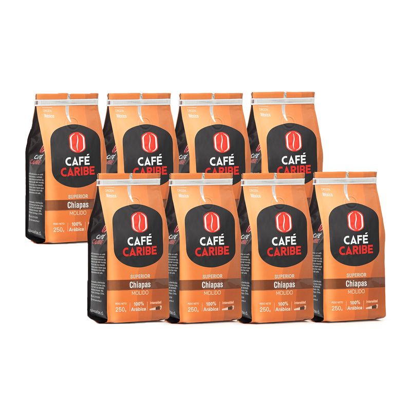 CAFE CARIBE - x8 Café Molido Chiapas Superior Origen México - 2 kilos