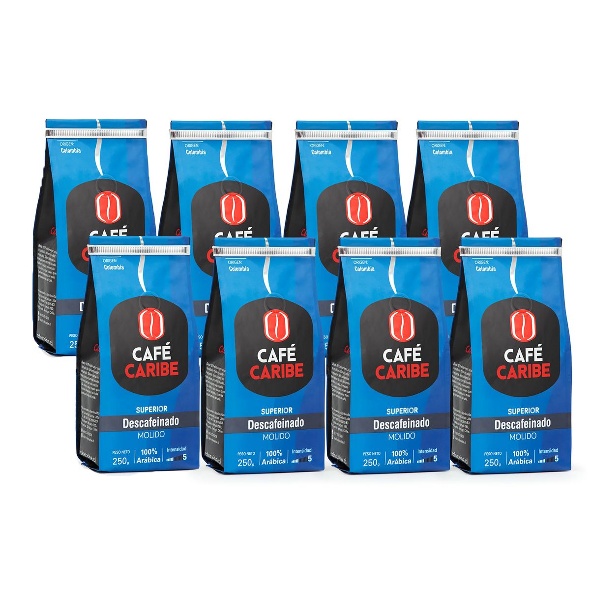 CAFE CARIBE - x8 Café Descafeinado Origen Colombia Molido - 2 kilos - Cafe