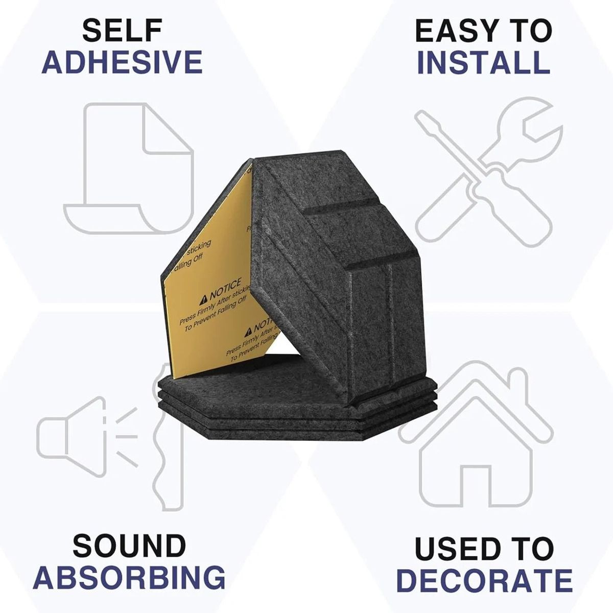 TROPIKA - Pack X12 Panel Acústico Hexagonal AutoAdhesivo Negro