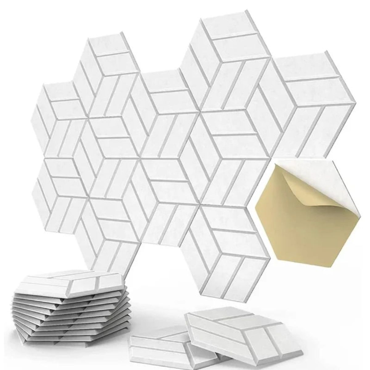 TROPIKA - Pack X12 Panel Acústico Hexagonal AutoAdhesivo Blanco