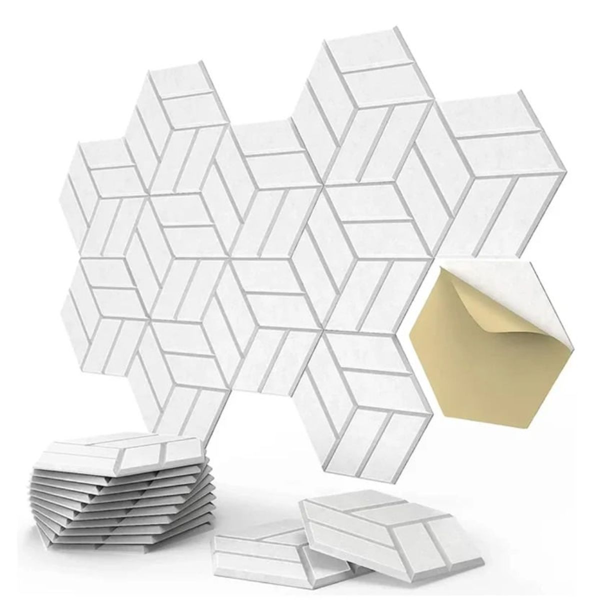 TROPIKA - Pack X12 Panel Acústico Hexagonal AutoAdhesivo Blanco
