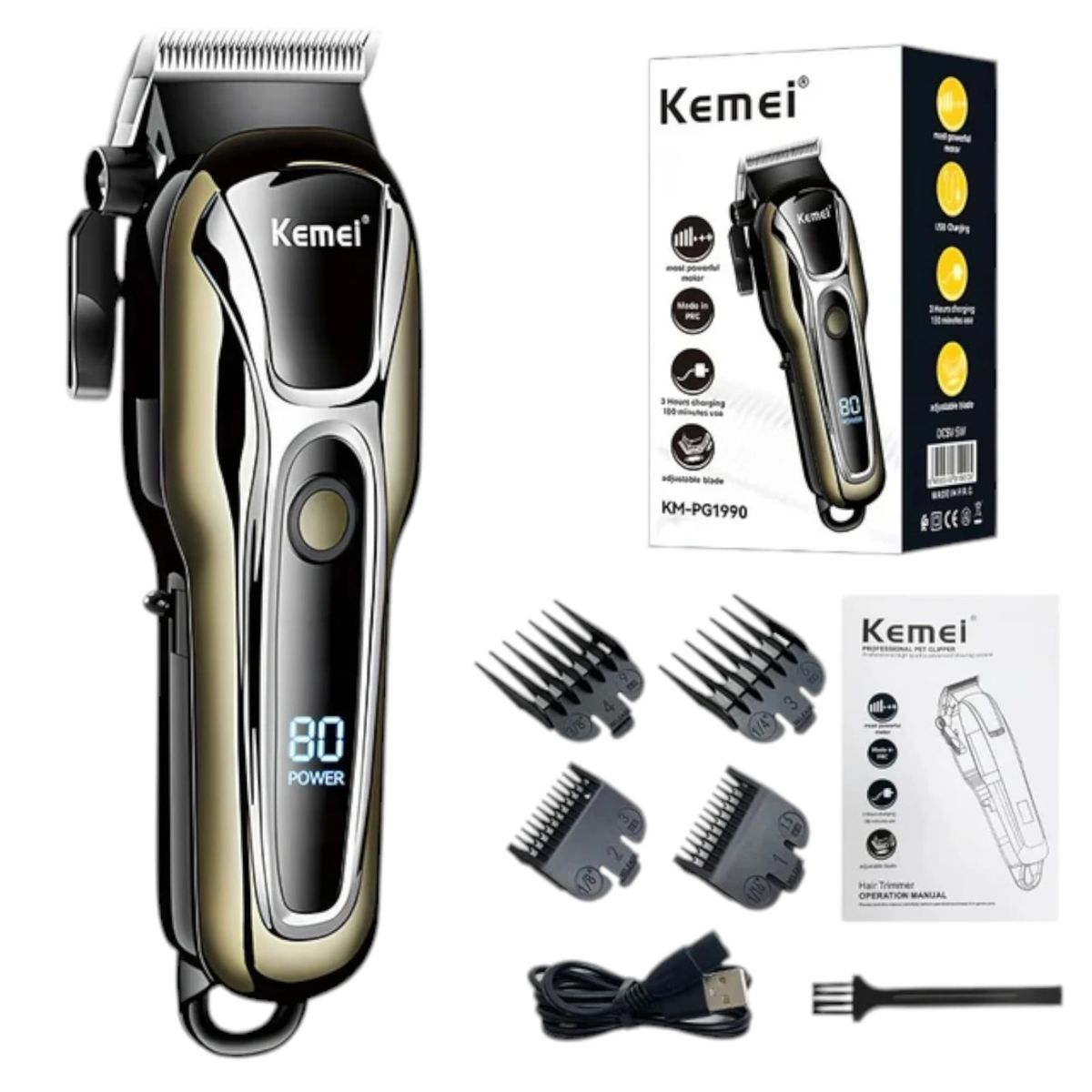 GENERICO - Cortadora de pelo Kemei KM-1990 Negra y Dorada