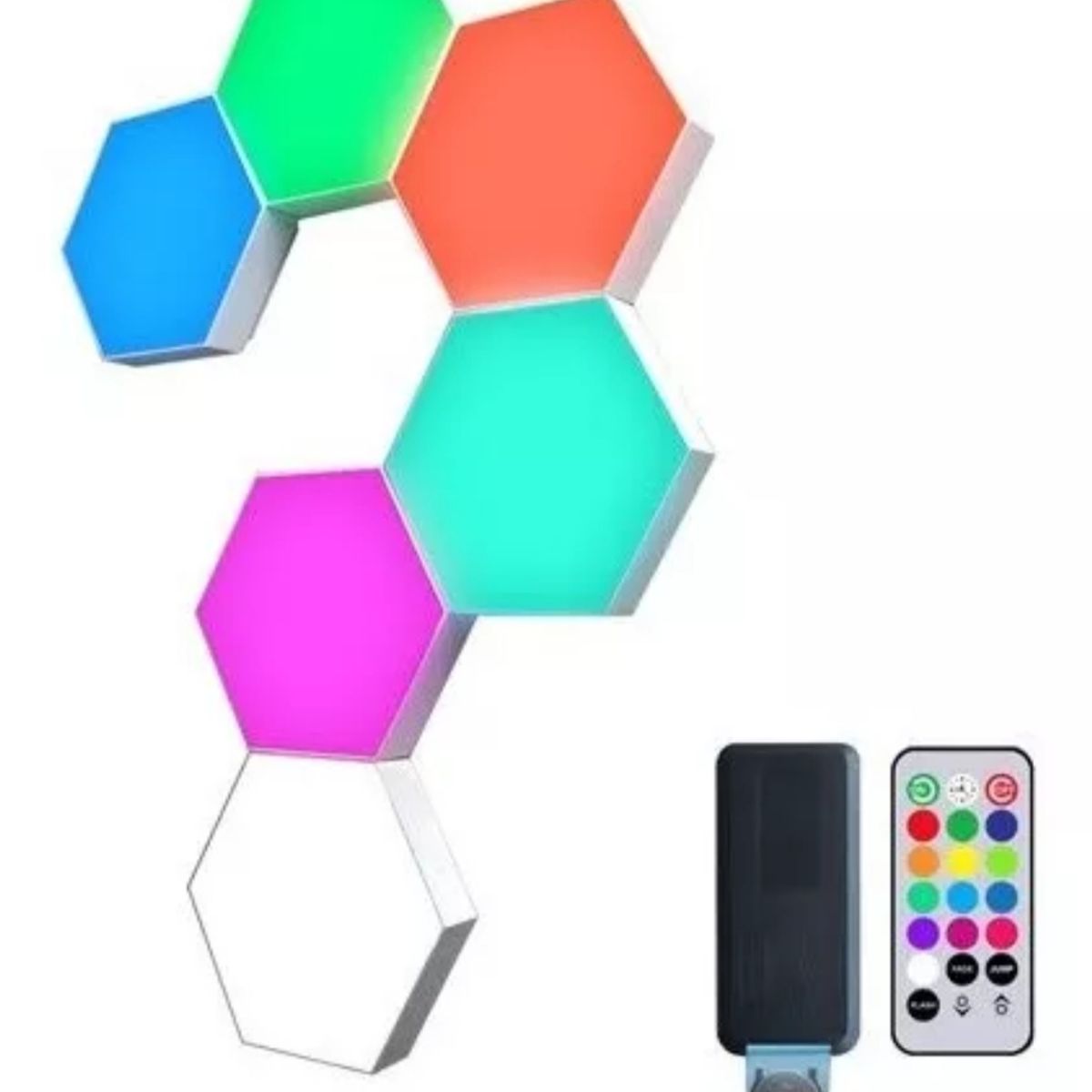 GENERICO - Set 6 Luces Hexagonales Led Rgb + Control Lampara