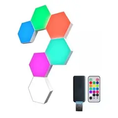 GENERICO - Set 6 Luces Hexagonales Led Rgb + Control Lampara