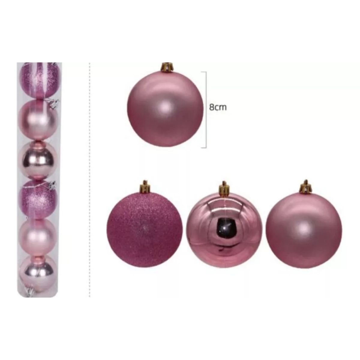 GENERICO - X8 Esferas Navideñas Bambalinas Esferas Navidad Decorar 8 Cm Rosa