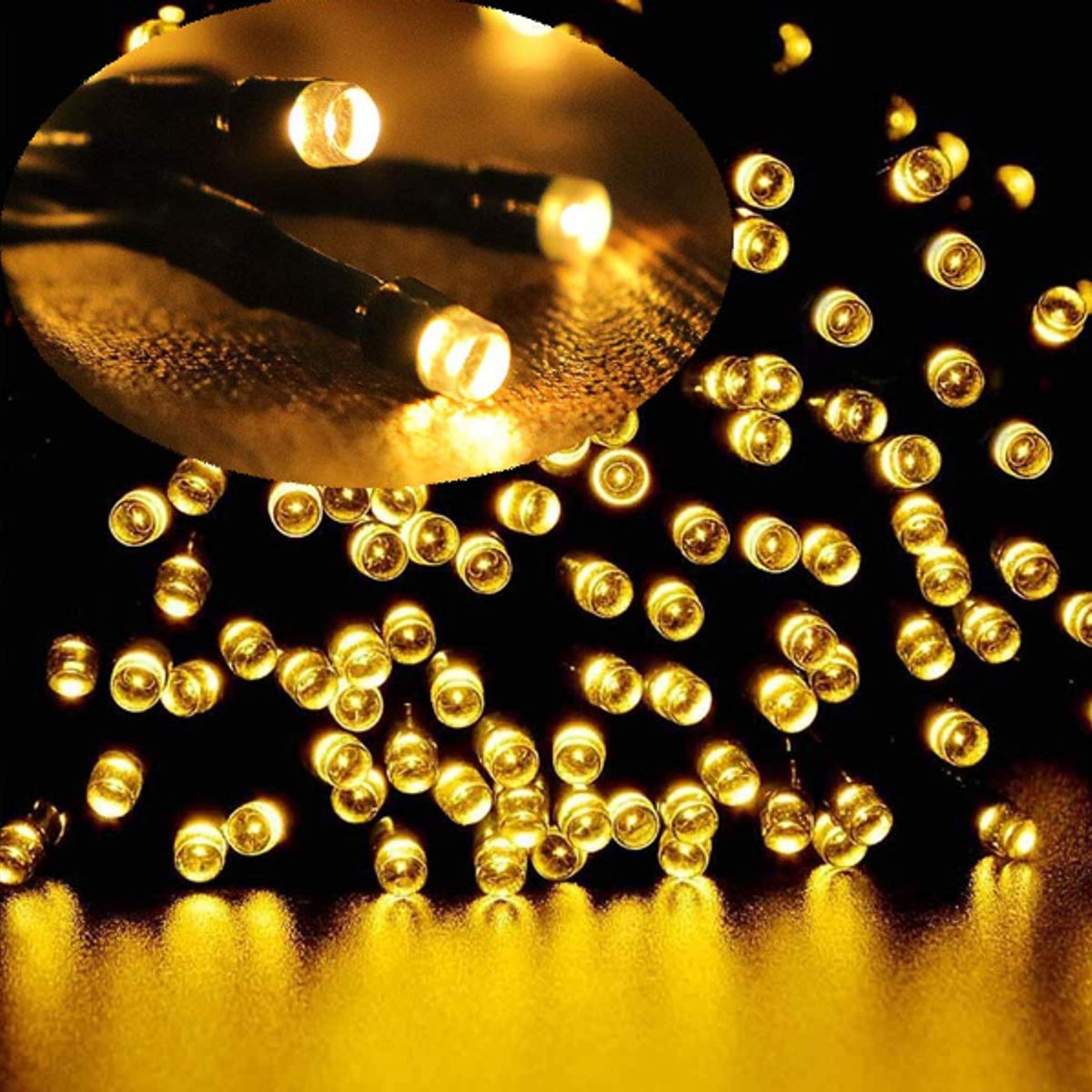 IRM - Luces 100 Led Guirnalda Solar Cálida 10 Metros Decoración