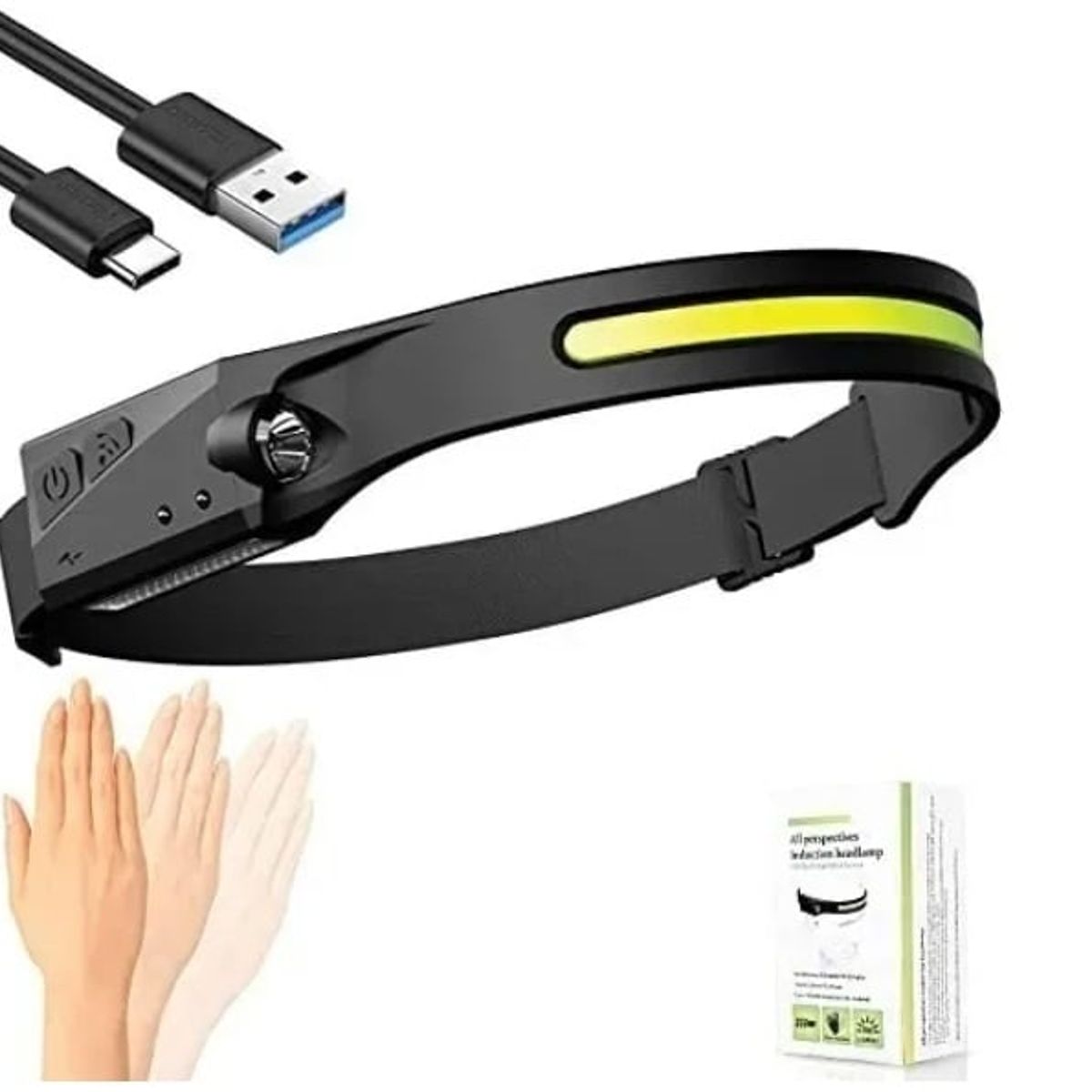 GENERICO - Linterna Frontal Recargable de 350 Lúmenes con Sensor de Movimiento