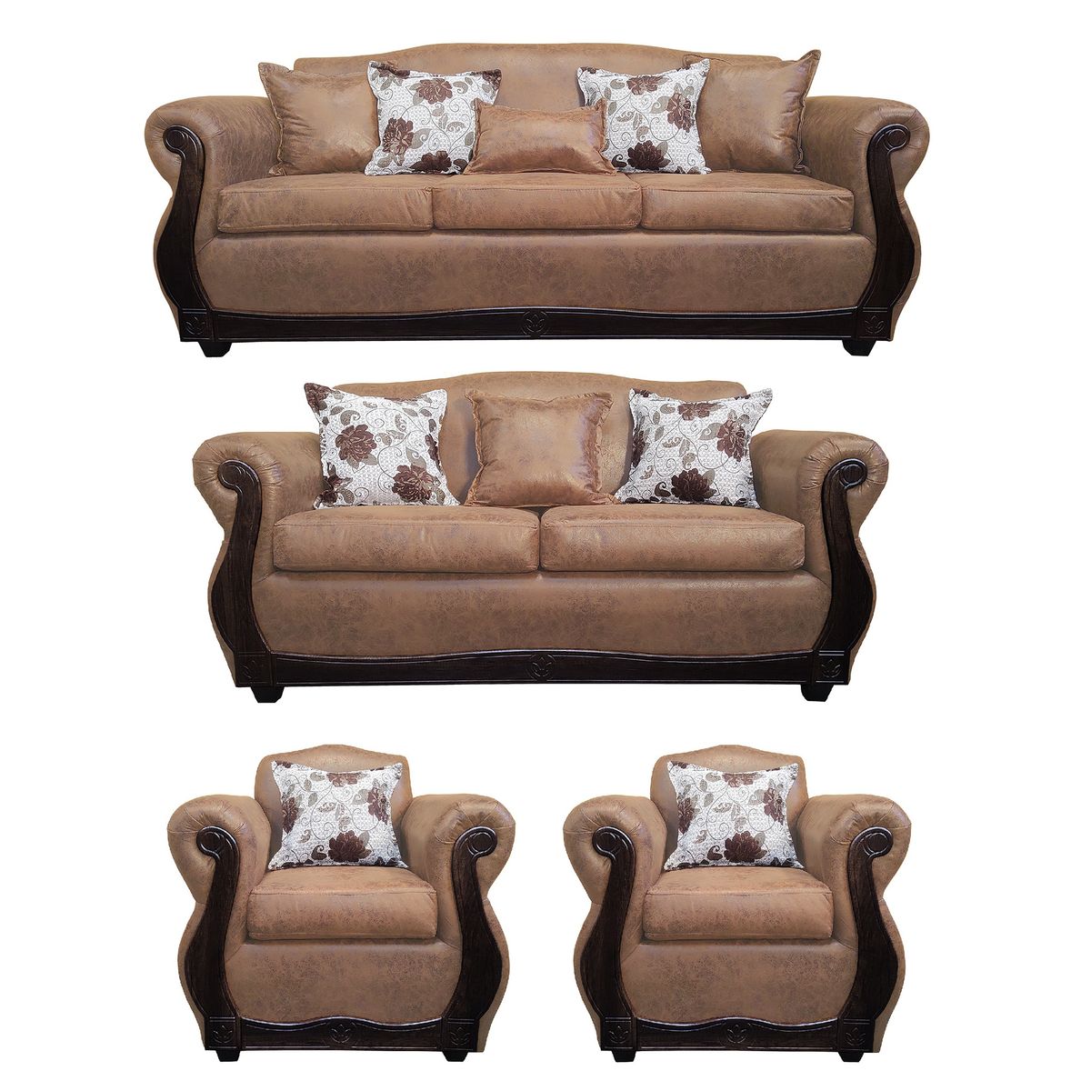 AMERICA DECORA - Living Con Resorte Estructural 9 Cuerpos 4+3+1+1 Grand Santi Envejecido Café Teja