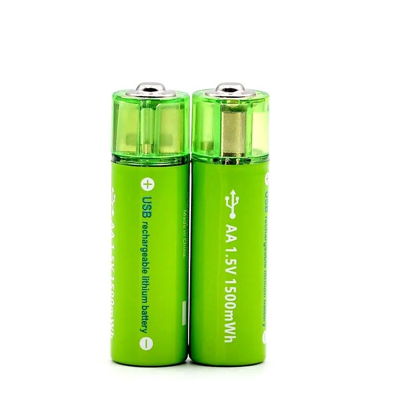 GENERICO - Pack de 2 Pilas AA USB de Litio Recargables 1.5V 2200mAh Carga Rápda