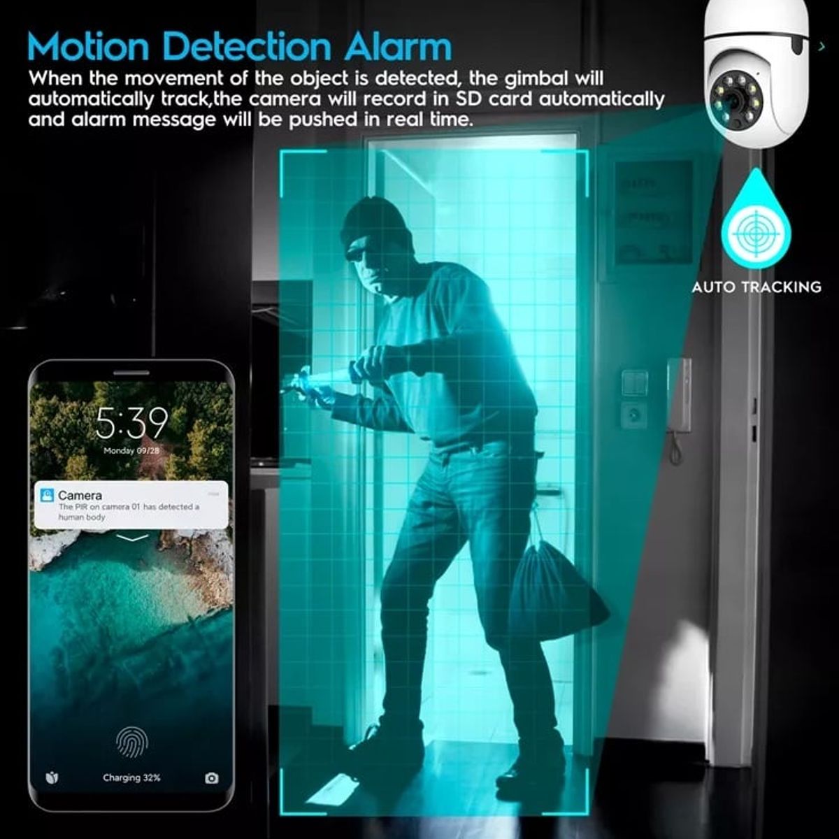 GENERICO - Cámara Inteligente IP WIFI 360° con Visión Panorámica y Control Remoto