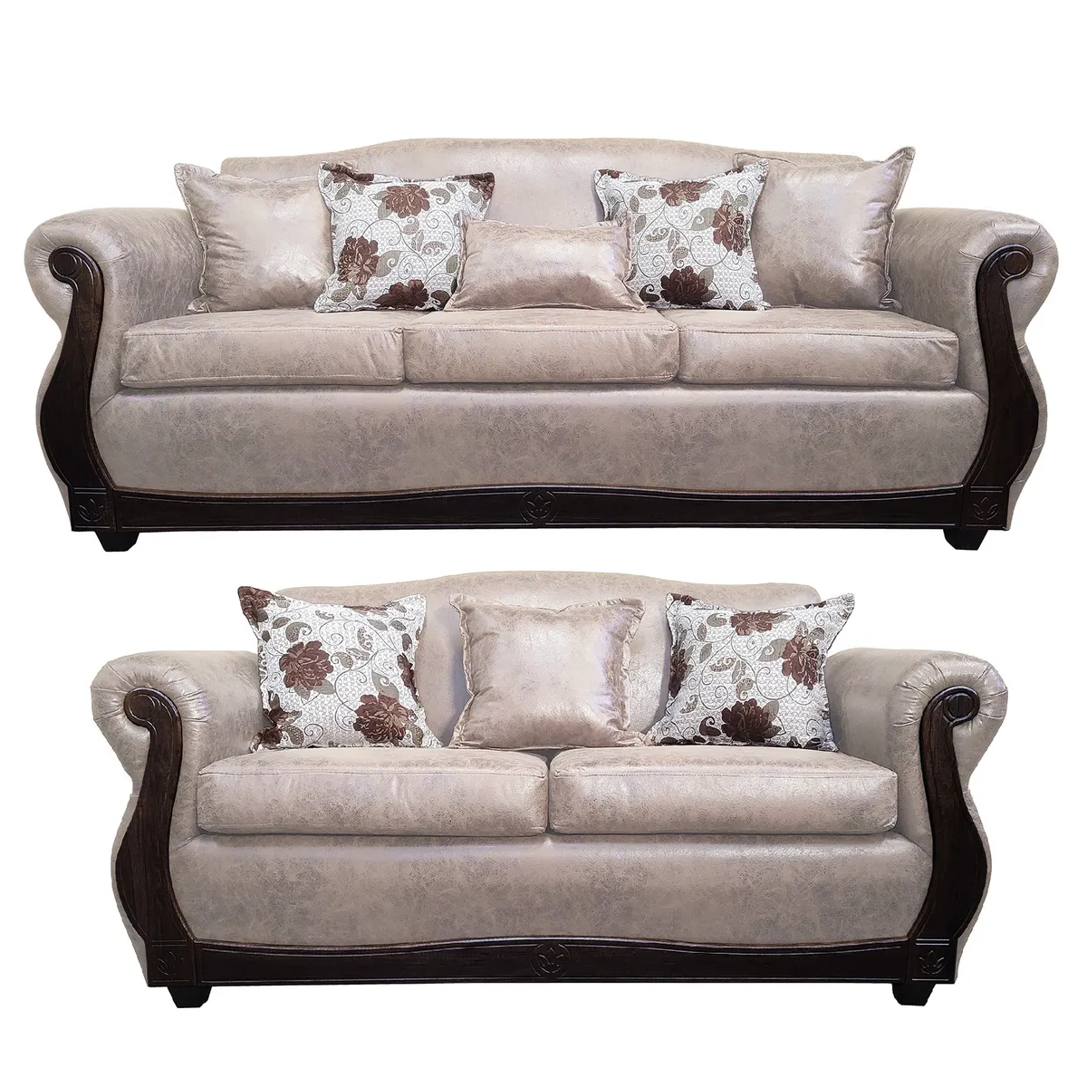 AMERICA DECORA - Living Con Resorte Estructural 7 Cuerpos 4+3 Grand Santi Envejecido Beige