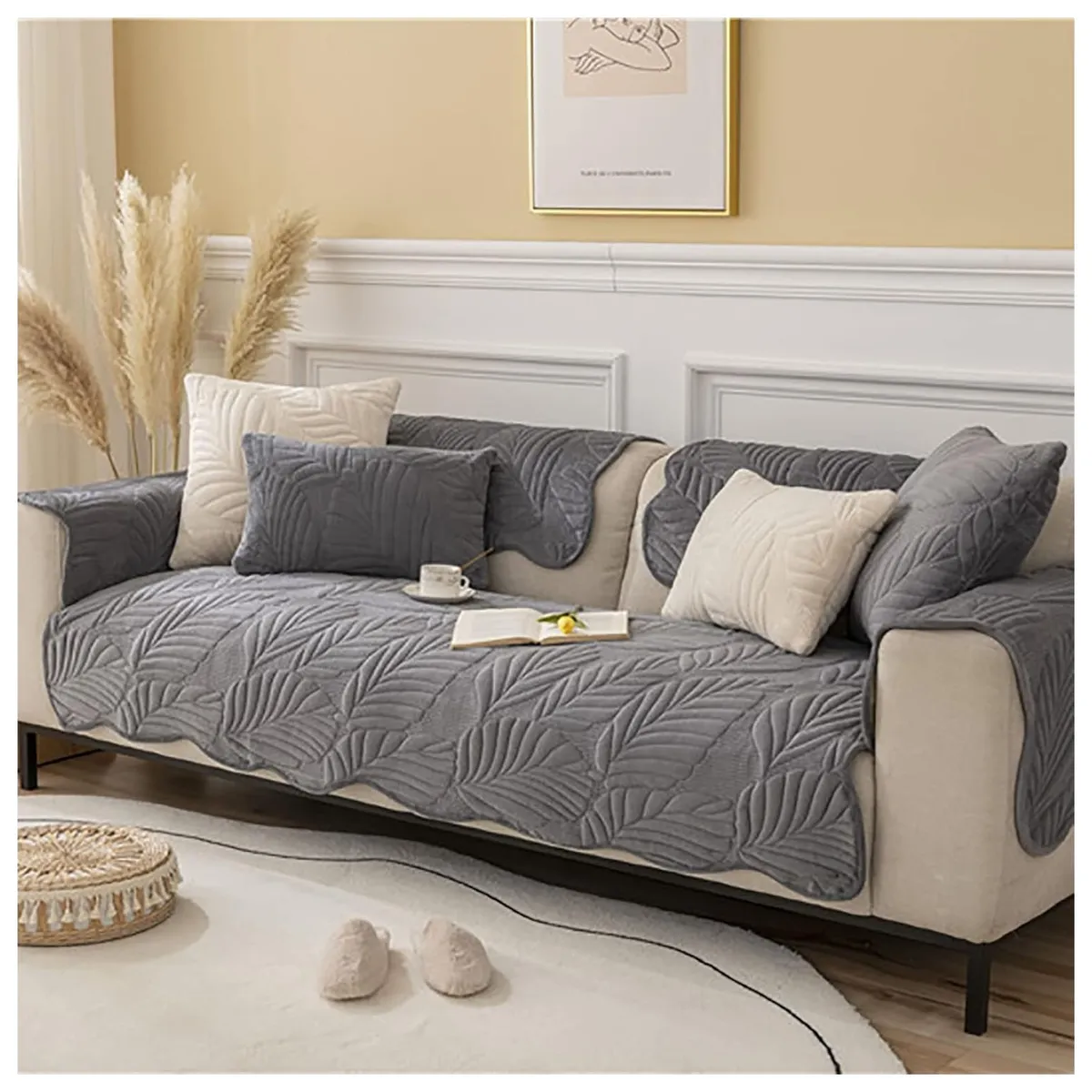 COMPRAPO - Set 3 Piezas Cubre Asiento Sofá + 2 Cubre Brazos Color Gris 3 Cuerpos