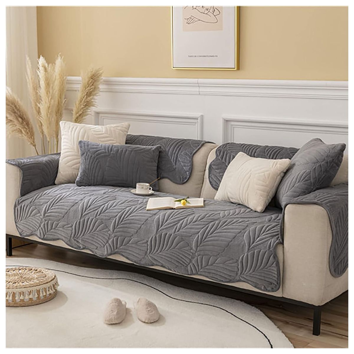 COMPRAPO - Set 3 Piezas Cubre Asiento Sofá + 2 Cubre Brazos Color Gris 3 Cuerpos