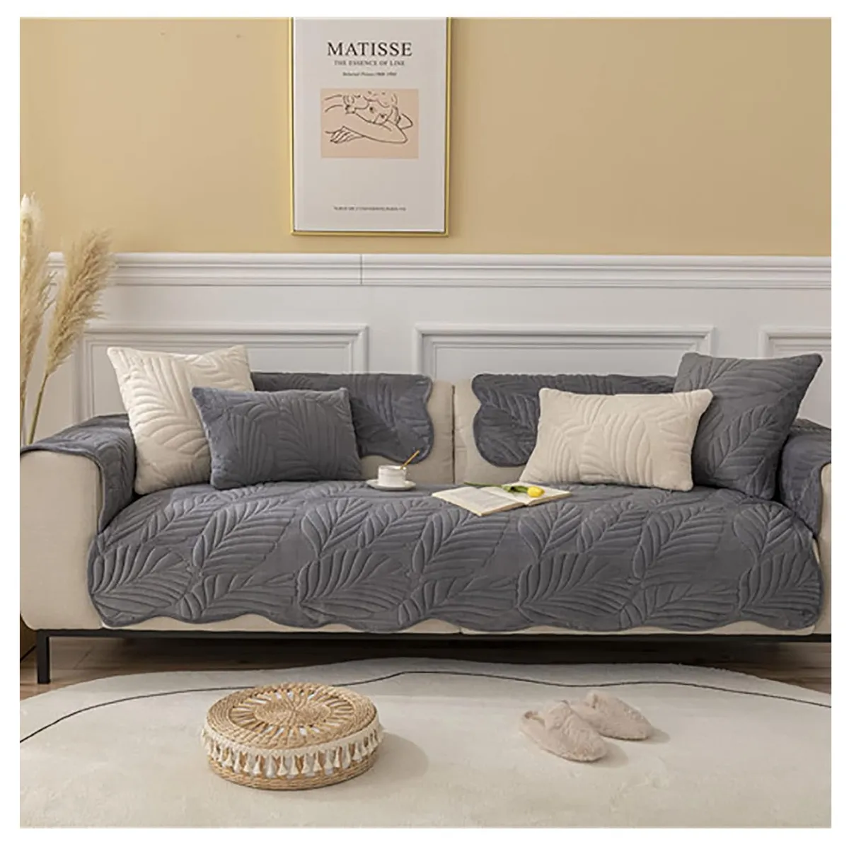 COMPRAPO - Set 3 Piezas Cubre Asiento Sofá + 2 Cubre Brazos Color Gris 3 Cuerpos