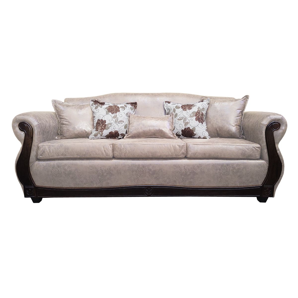 AMERICA DECORA - Sofá Con Resorte Estructural 4 Cuerpos Grand Santi Envejecido Beige