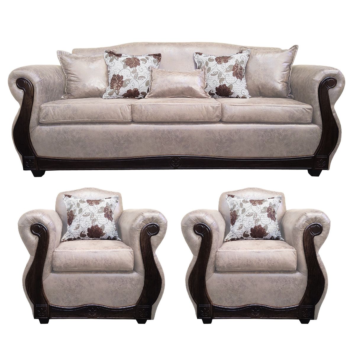 AMERICA DECORA - Living Con Resorte Estructural 6 Cuerpos 4+1+1 Grand Santi Envejecido Beige