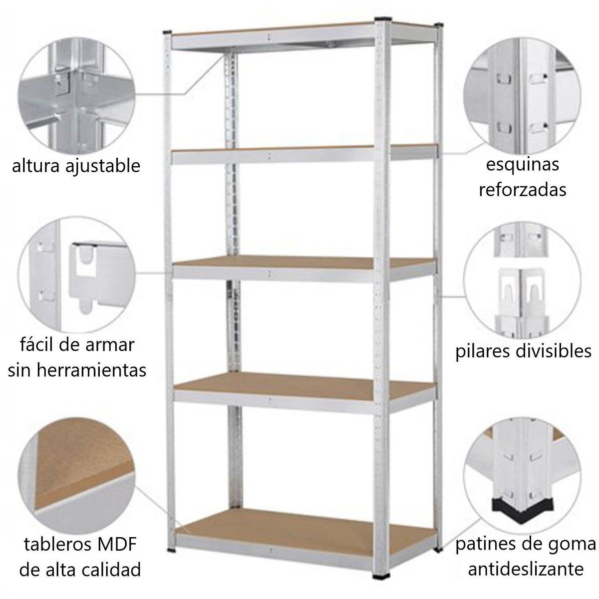 GENERICO - Estante Galvanizado Gris 5 Niveles 180x90x40 cm 300 Kg Avymaq