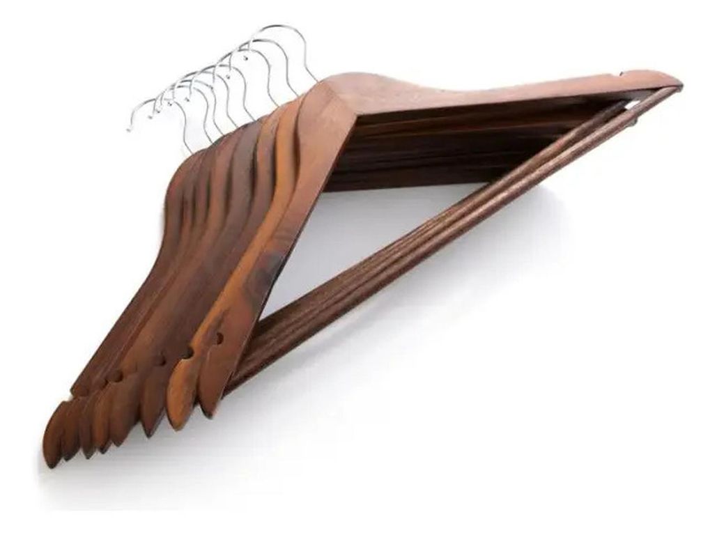 Pack 3 Perchas Colgadores Ganchos De Madera Ropa Perchero - Vino